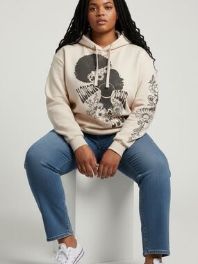 Cream Graphic Hoodie with Floral Silhouette - Women